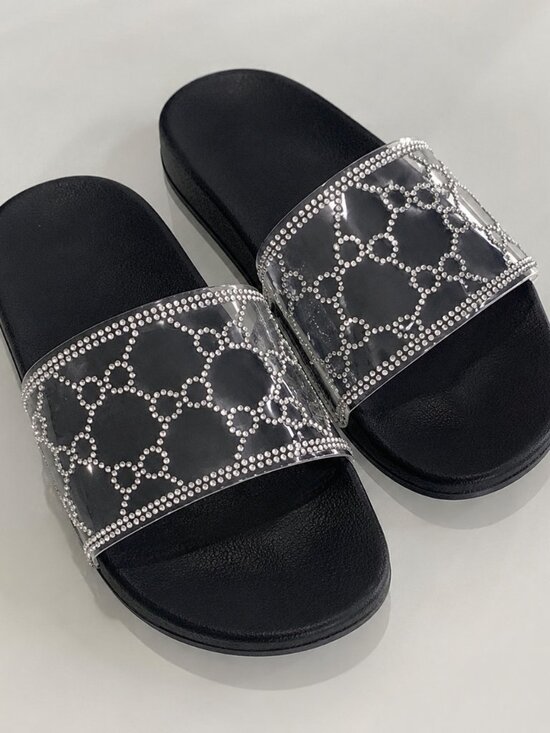Shoes - 🖤✨ NWT Wide Fit Friendly Black Rhinestone Slides | Soft Foam Comfort Sandals ✨